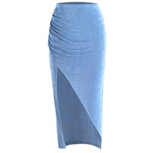 Cider Solid Mesh Slit Midi-Skirt